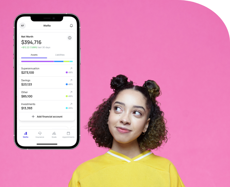Welfie app home screen with finance snapshot